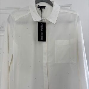 Modern works crisp white blouse with small rhinestones